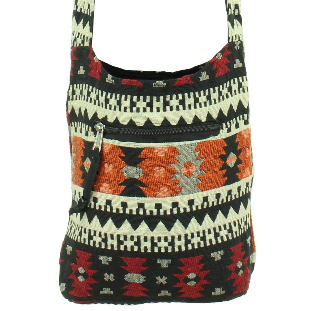 Cotton Canvas Sling Shoulder Bag - Aztec Orange Red