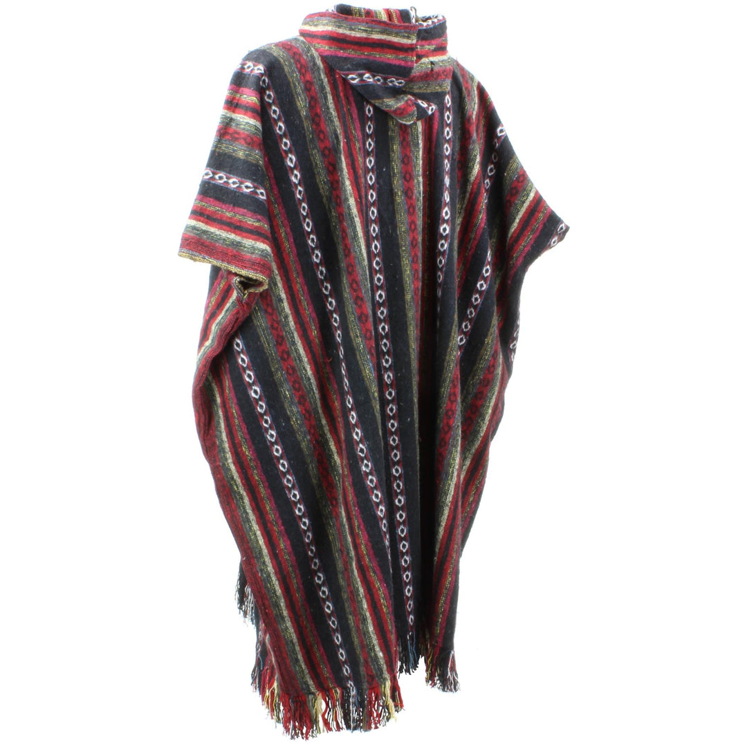 Brushed Cotton Long Hooded Poncho - Black Red