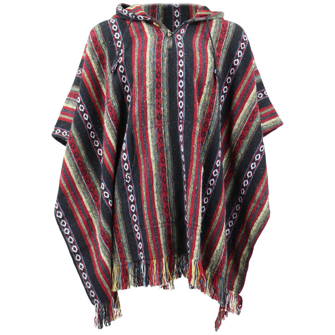 Brushed Cotton Hooded Poncho - Black Red