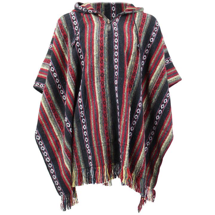 Brushed Cotton Hooded Poncho - Black Red