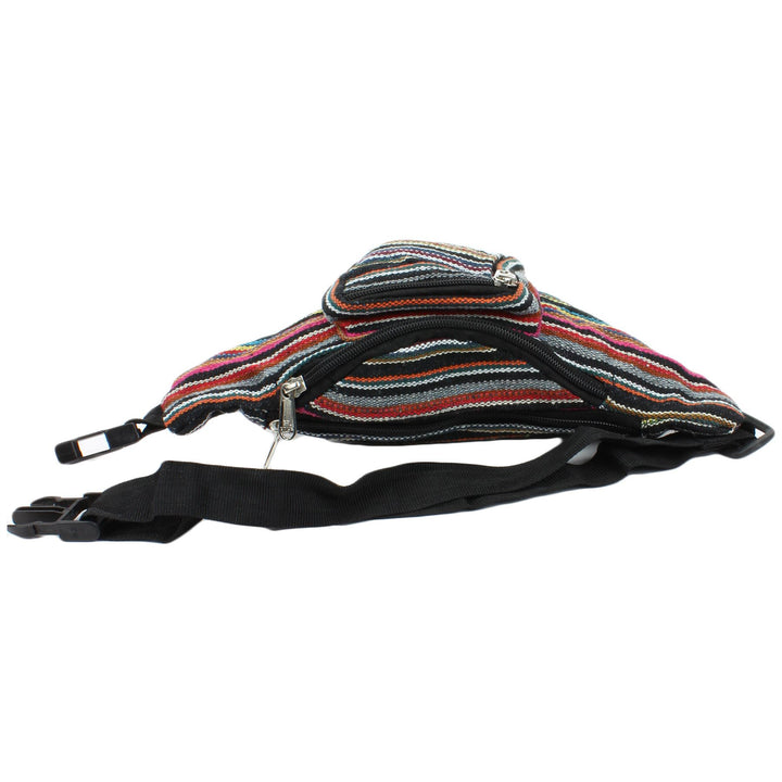 Canvas Bum Bag Money Belt Fanny Pack Black & Multi Mix