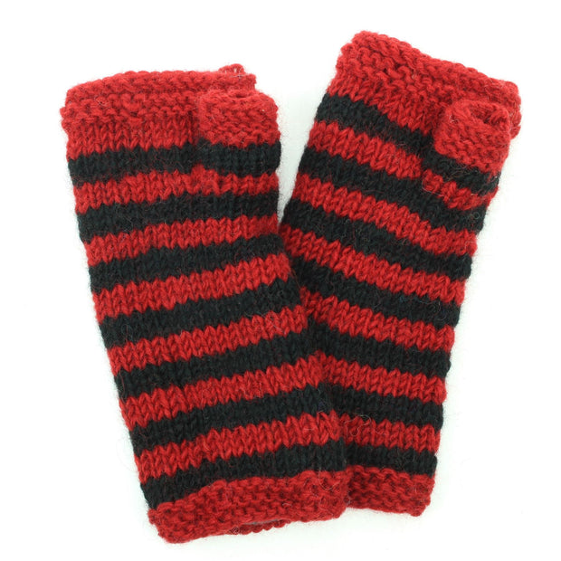 Hand Knitted Wool Arm Warmer - Stripe Red Black
