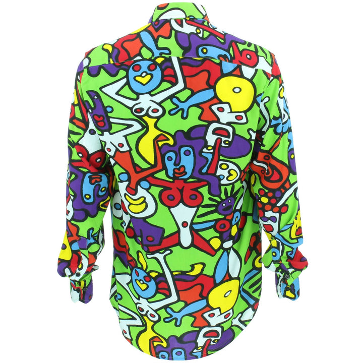 Tailored Fit Long Sleeve Rayon Shirt - Tiffy Print - Green