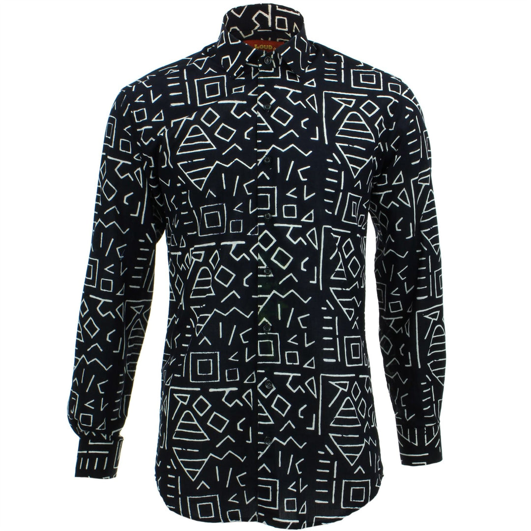 Tailored Fit Long Sleeve Shirt - Block Print - Geometric