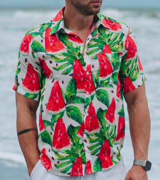 Regular Fit Short Sleeve Shirt - Watermelon Palm
