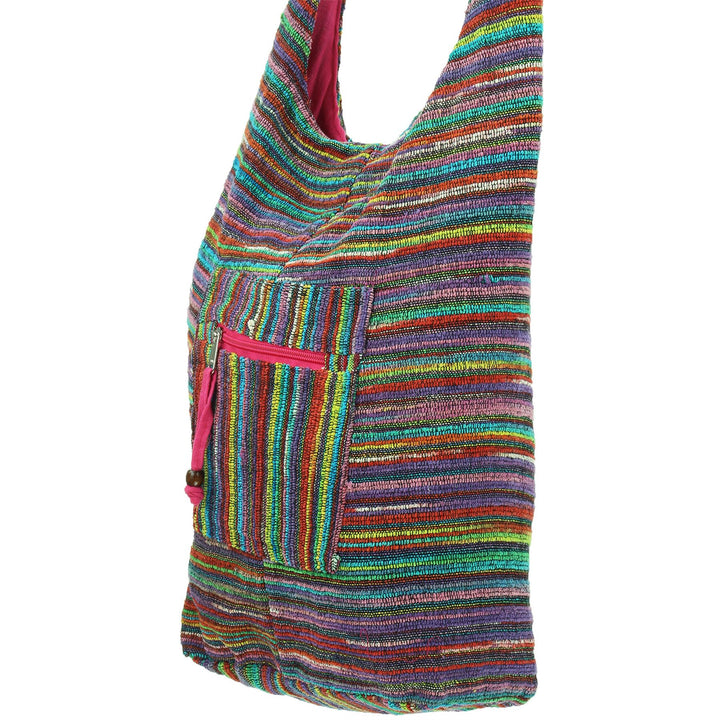 Striped Chenille Sling Shoulder Bag - Multi - Pink Lining