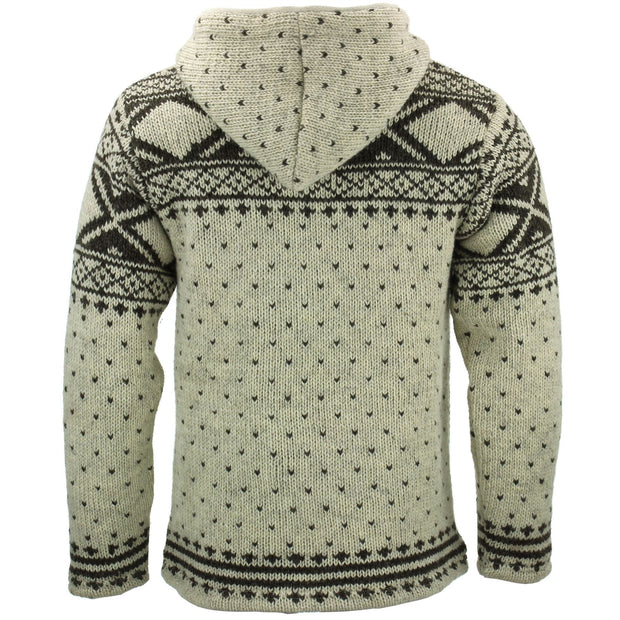 Wool Knit Fairisle Hooded Jacket - Cream