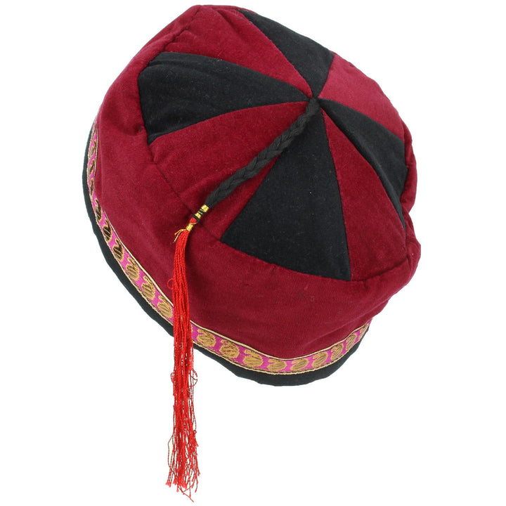 Nepalese Velvet Smoking Hat - Red Black