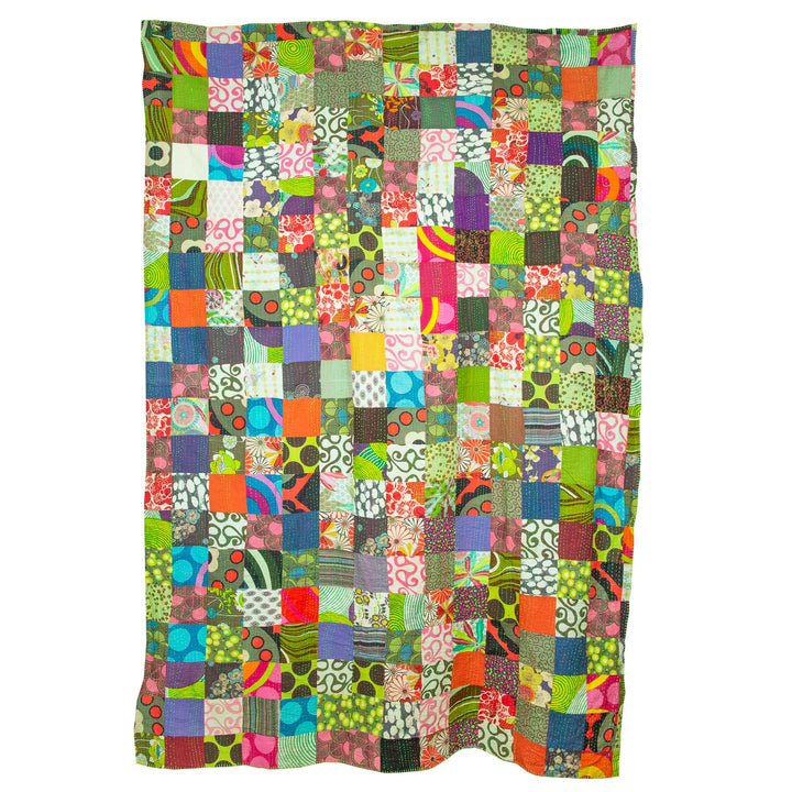 Handmade Patchwork Batik Printed Throw - Green Mix