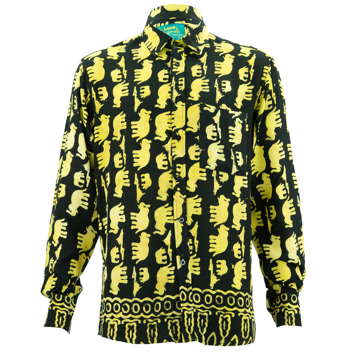 Regular Fit Long Sleeve Shirt - Herd of Elephants - Black