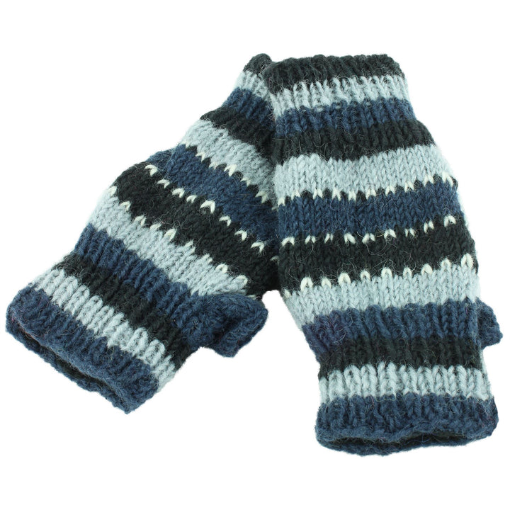Wool Knit Arm Warmer - Stripe - Blue Black
