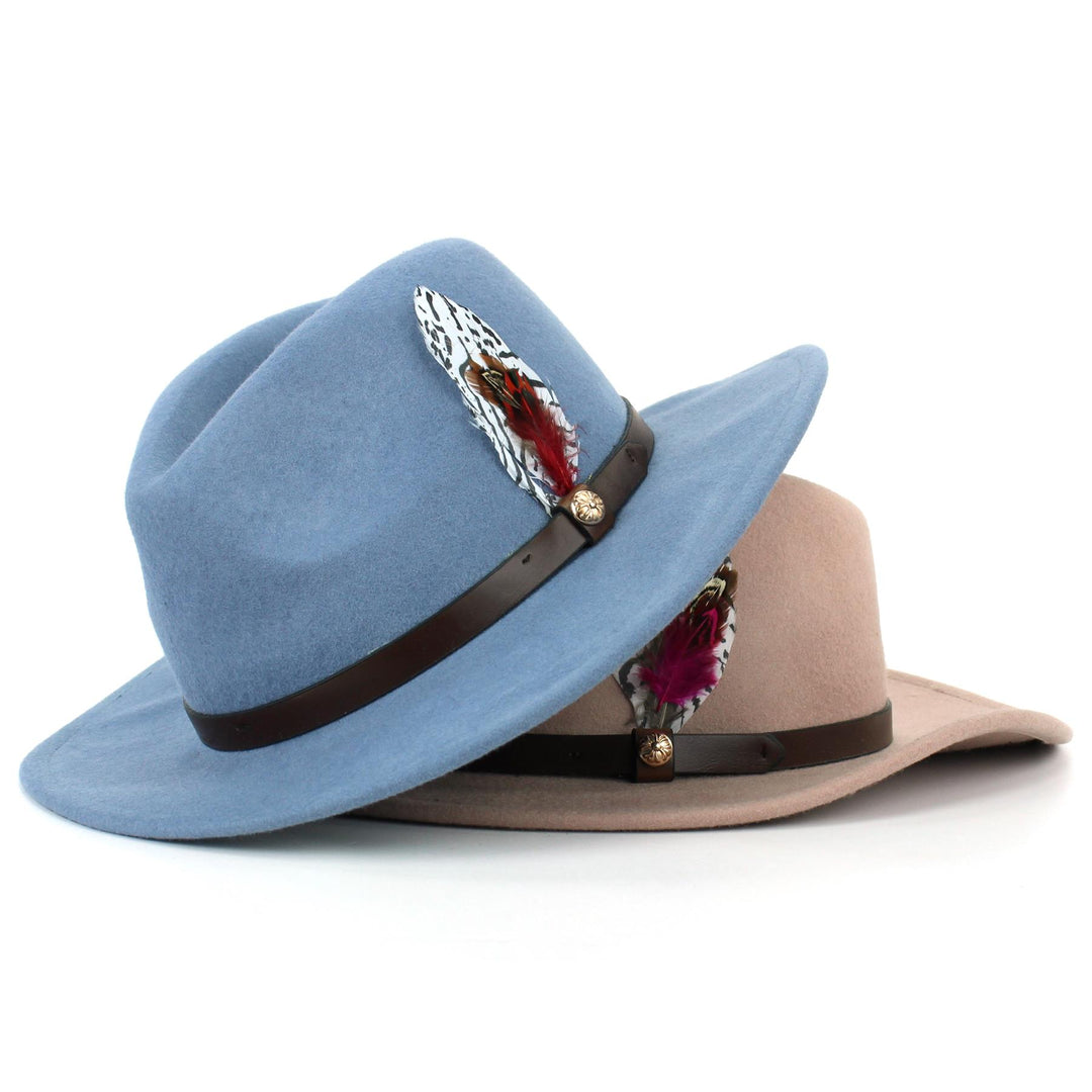 Wool Felt Fedora with Feather - Natural