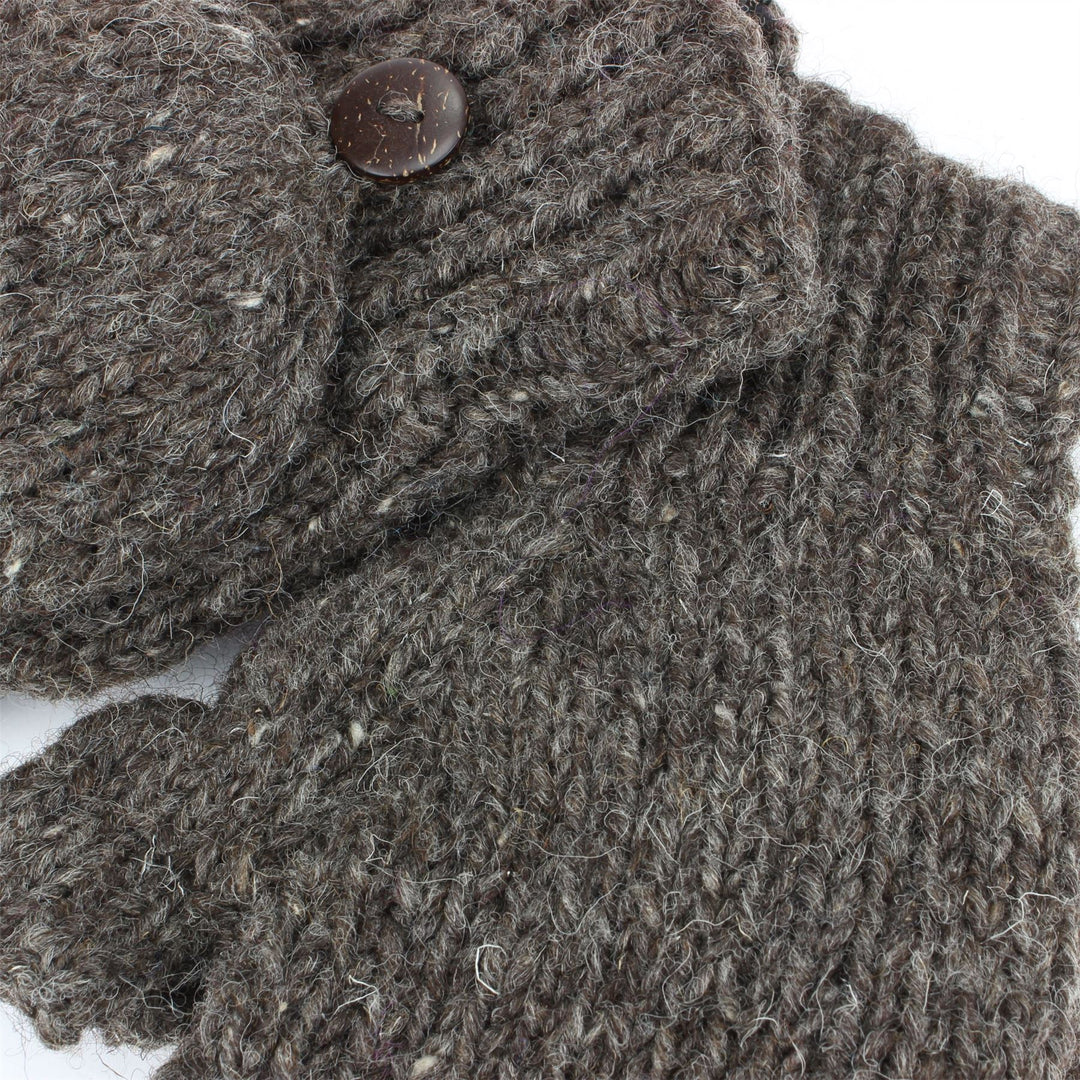 Chunky Wool Knit Fingerless Shooter Gloves - Plain - Oatmeal