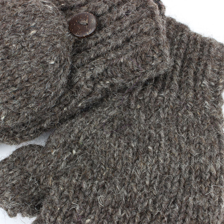 Chunky Wool Knit Fingerless Shooter Gloves - Plain - Oatmeal