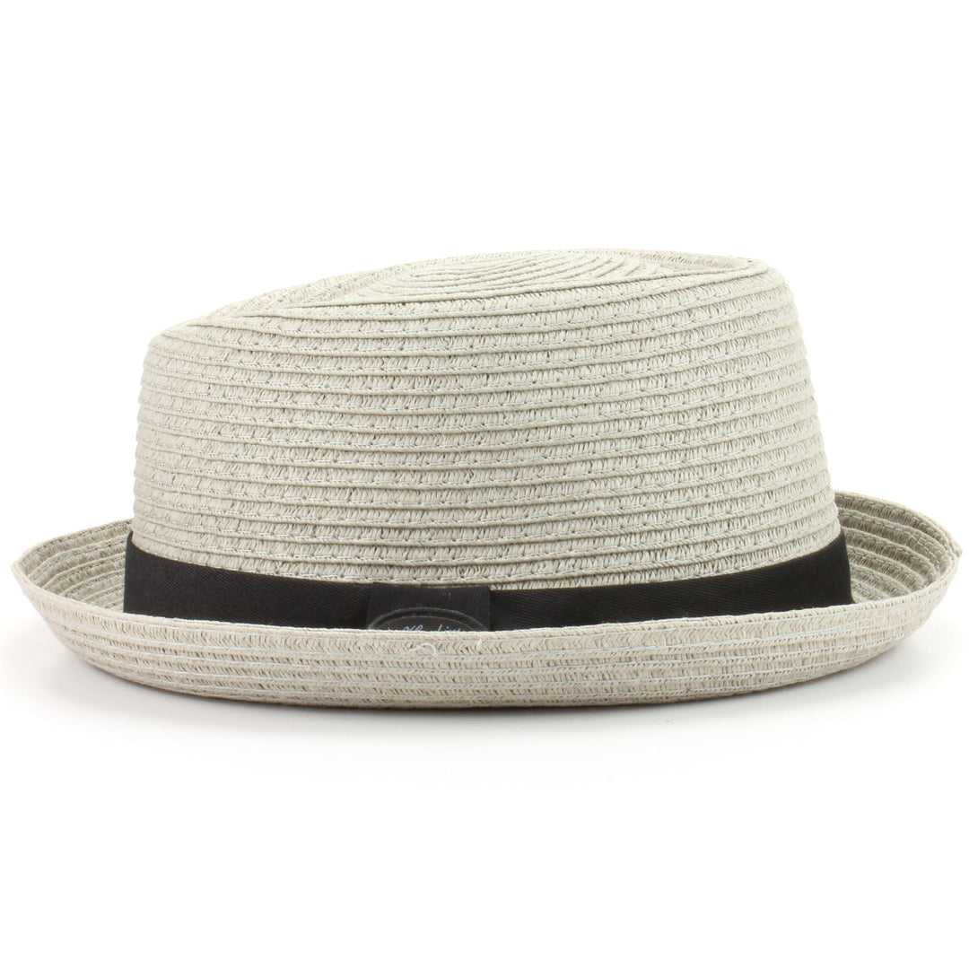 Straw Paper Pork Pie Hat - Light Grey
