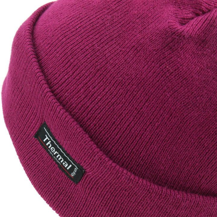 Fine Knit Beanie Hat - Dark Pink