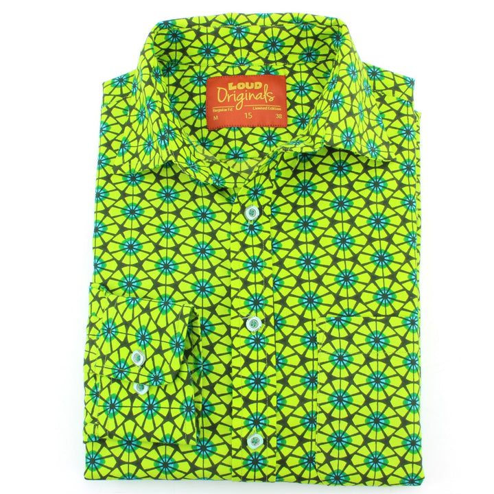 Regular Fit Long Sleeve Shirt - Green Abstract Segments