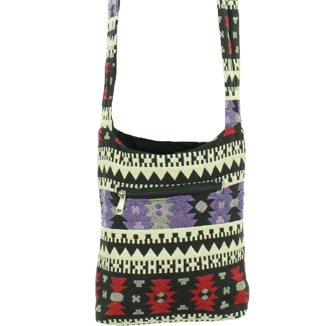 Cotton Canvas Sling Shoulder Bag - Aztec Purple Red