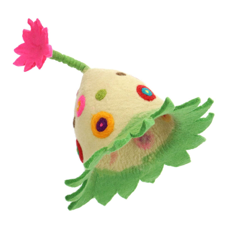 LoudElephant Handcrafted Wool Felt Hat from Nepal - Dotty Flowers 1