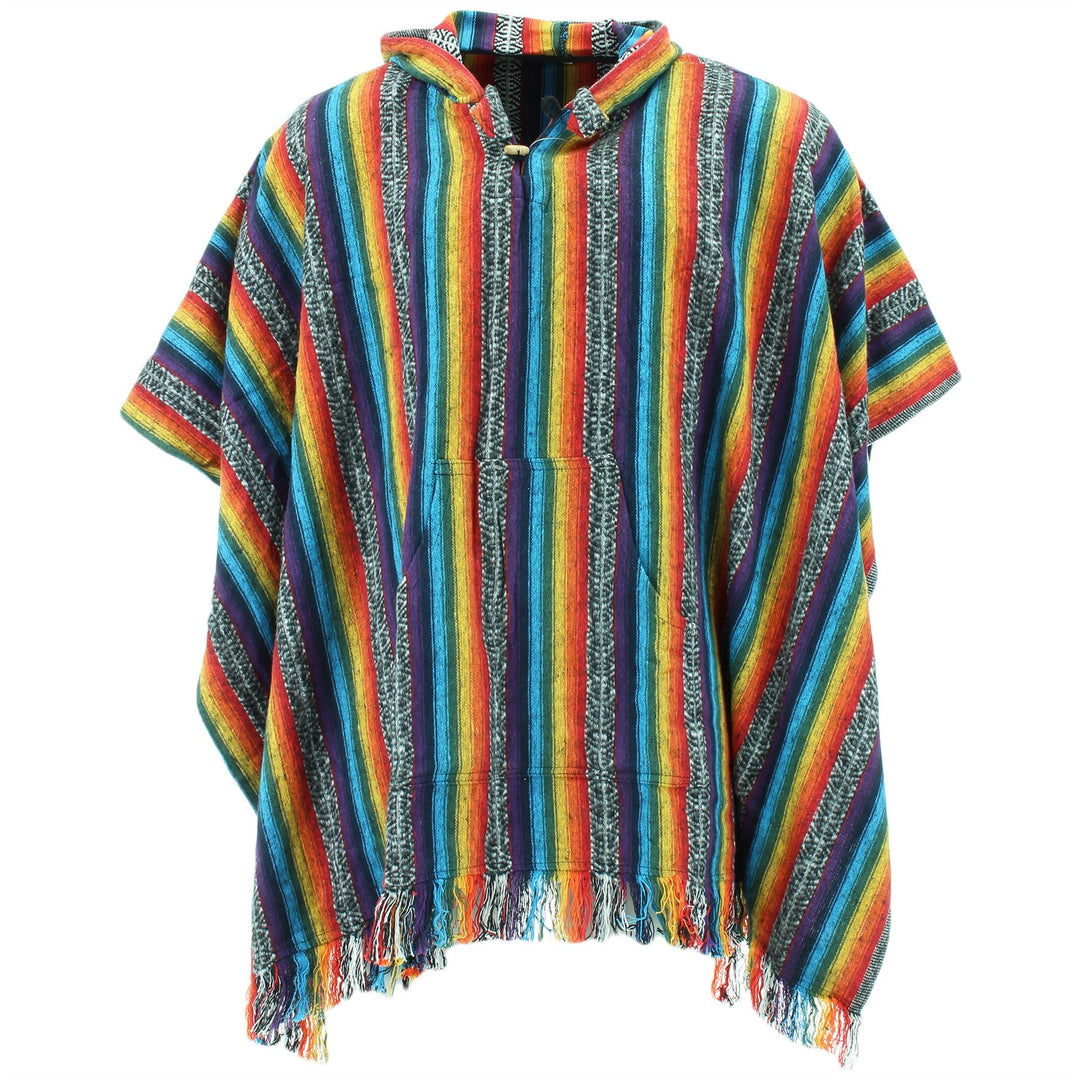 Brushed Cotton Hooded Poncho - Rainbow