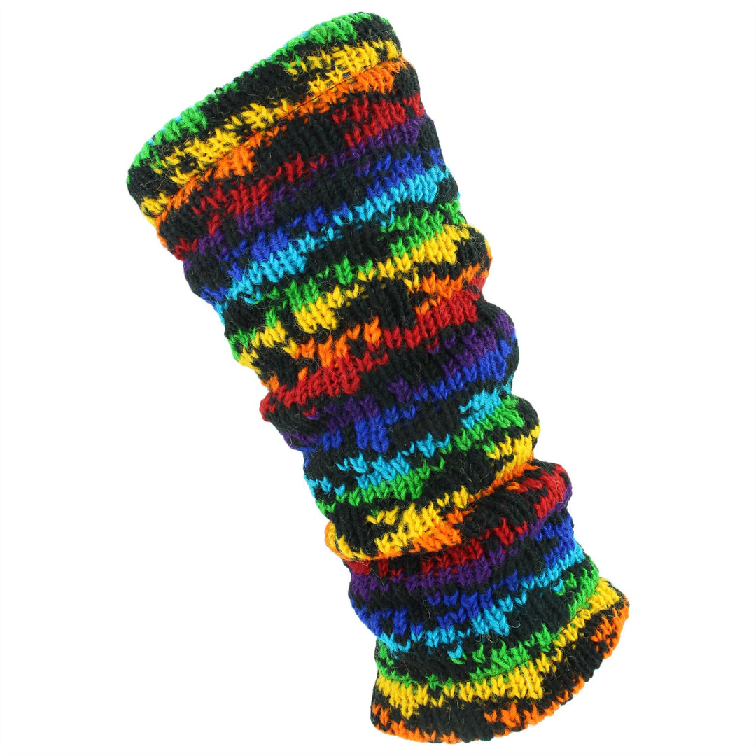 Chunky Wool Knit Leg Warmers - Rainbow Houndstooth