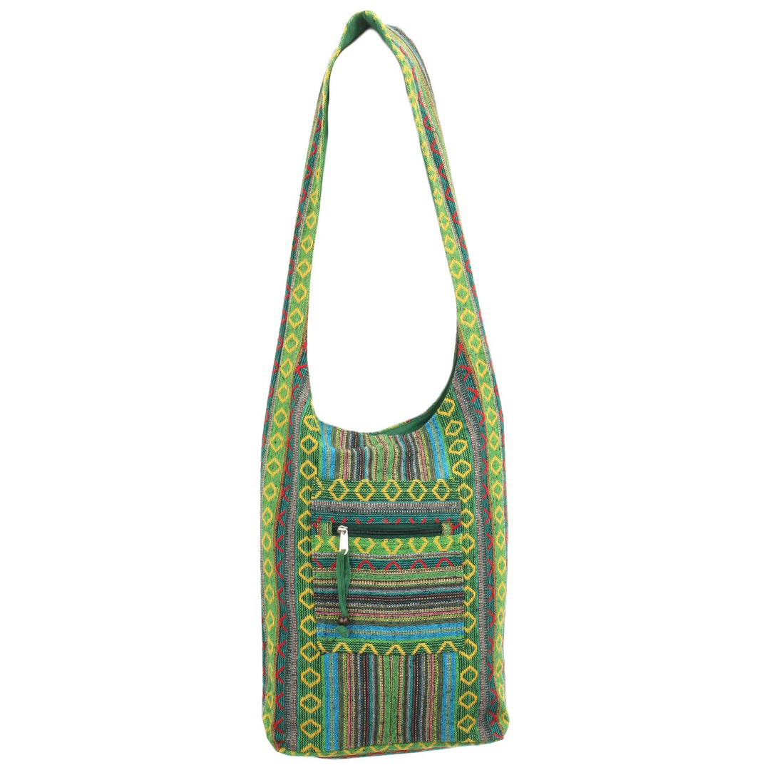 Diamond Pattern Canvas Sling Shoulder Bag - Green