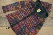 Hand Knitted Wool Hooded Jacket Cardigan Ladies Cut - SD Black Rainbow