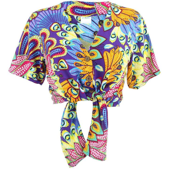Tropical Hawaiian Tie Front Top - Purple