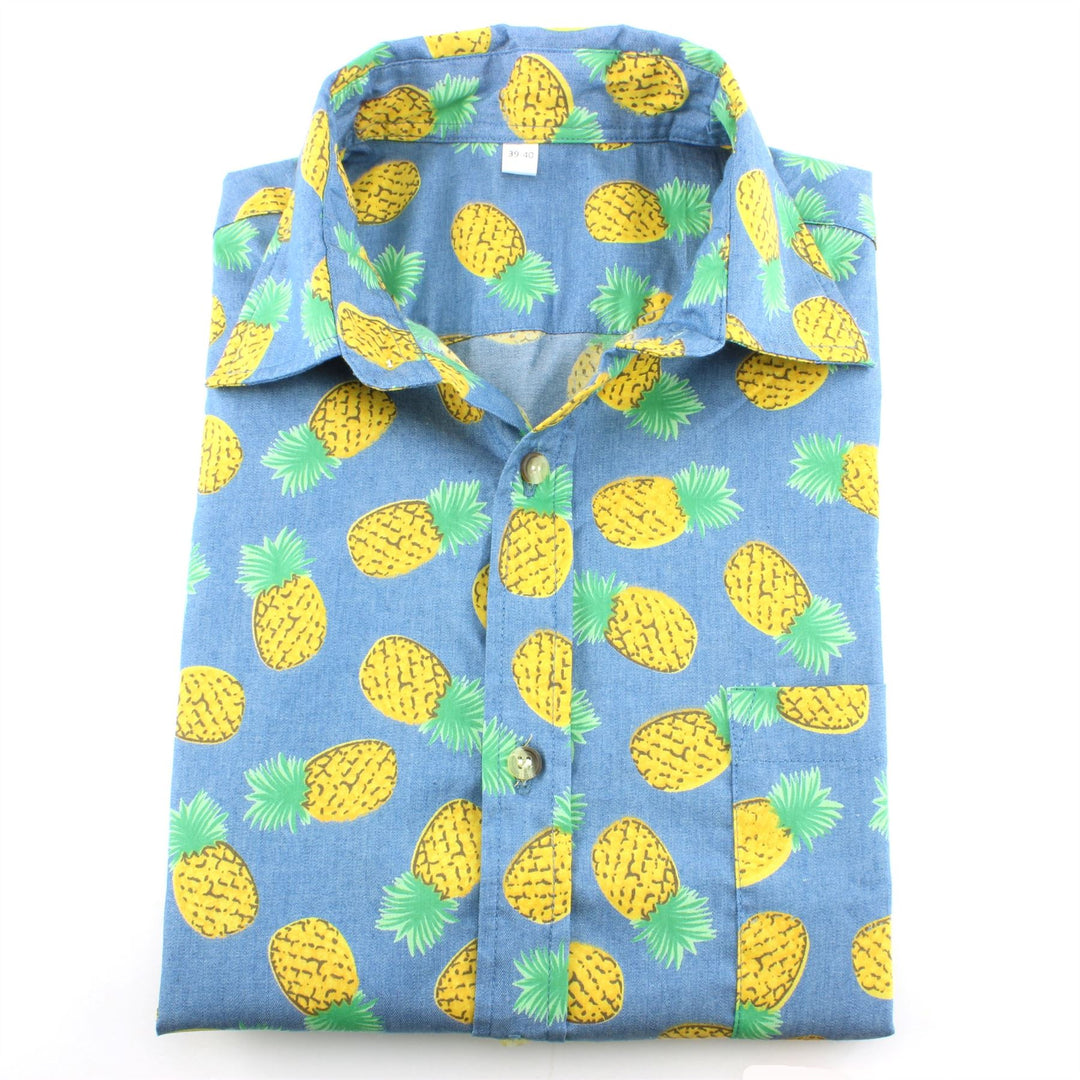 Tailored Fit Short Sleeve Shirt - Denim Blue Pineapples