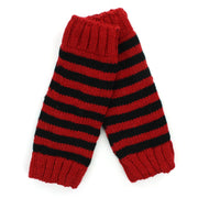 Hand Knitted Wool Leg Warmers - Stripe Red Black