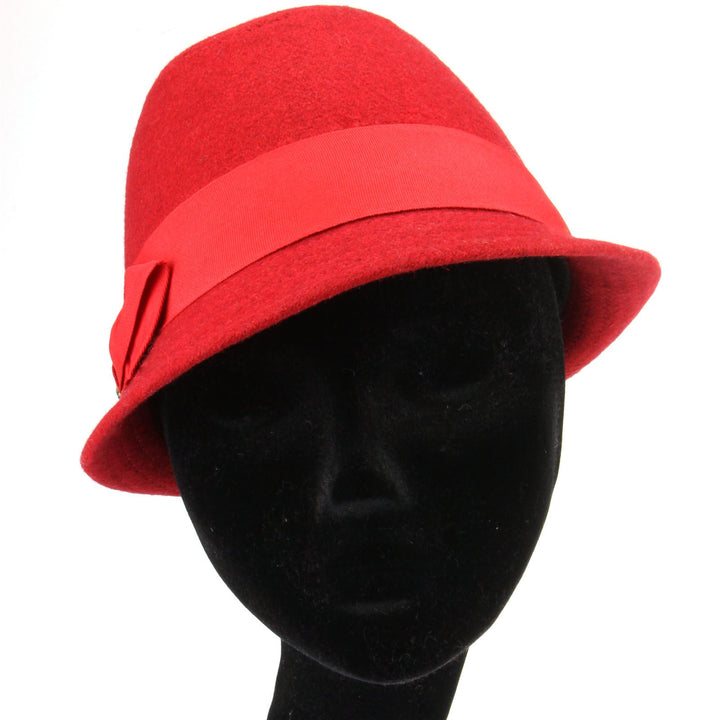 Wool trilby hat with short brim and large side bow - Red (57cm)
