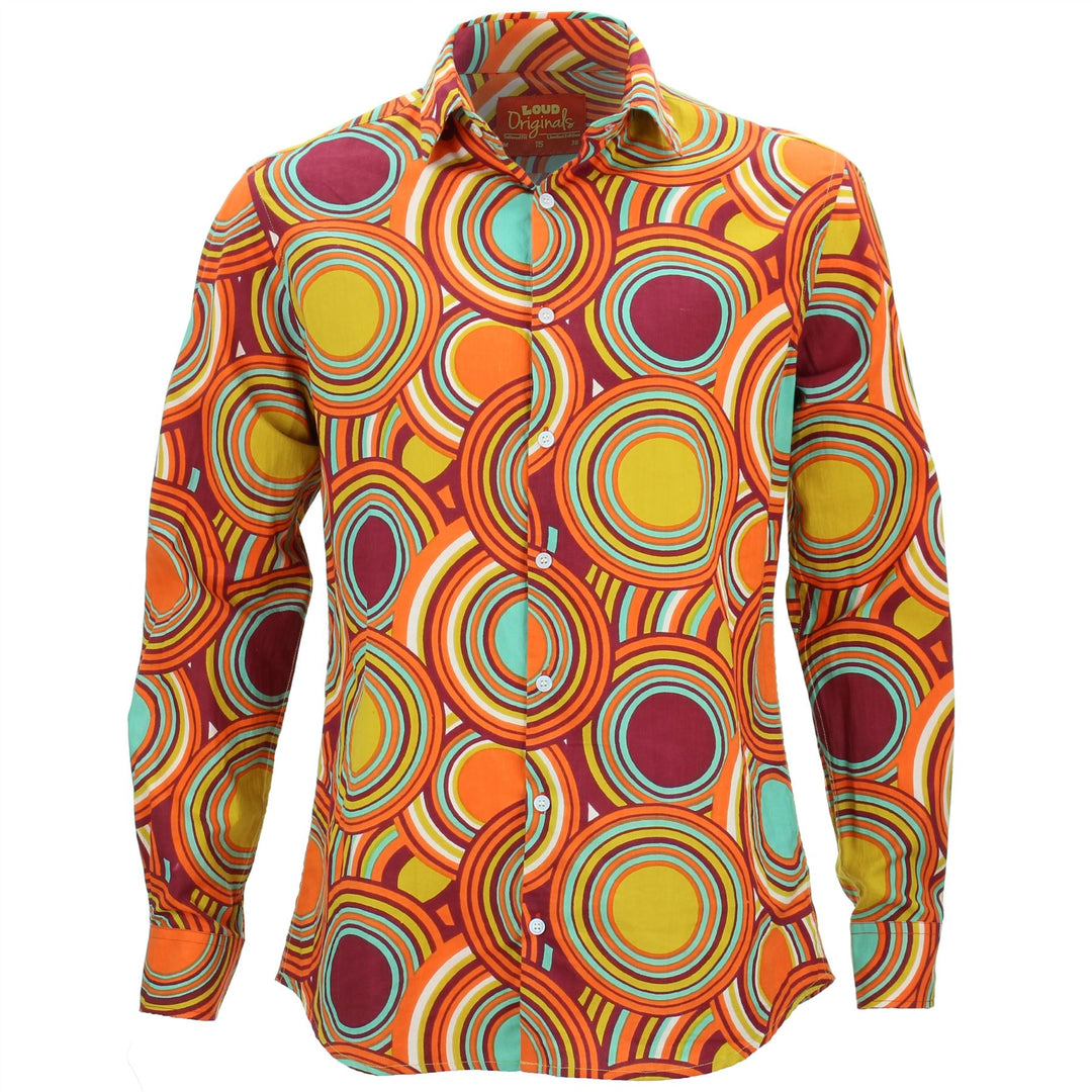 Tailored Fit Long Sleeve Shirt - Retro Circle Orange Mustard