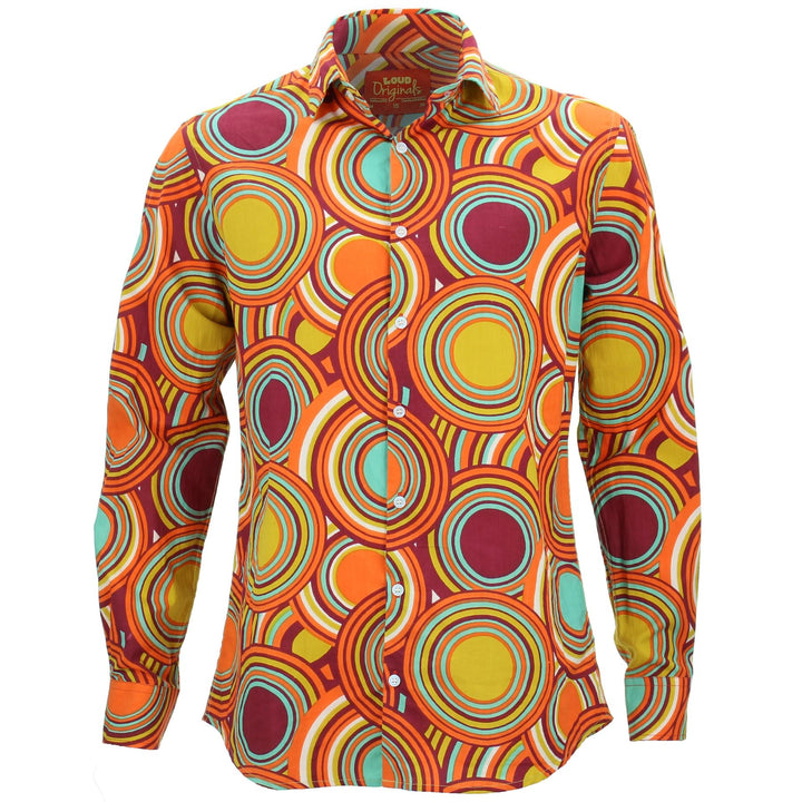 Tailored Fit Long Sleeve Shirt - Retro Circle Orange Mustard