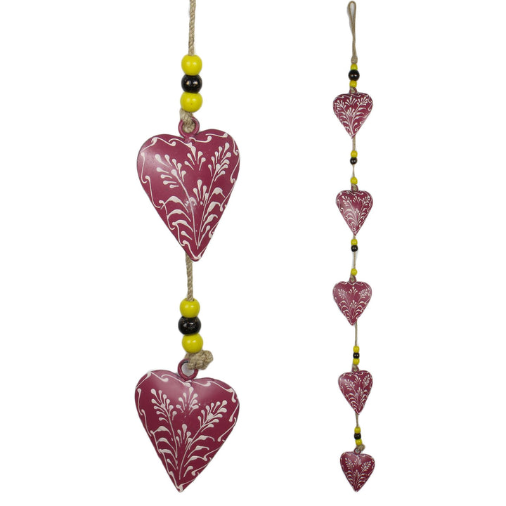Hanging Mobile Decoration String of Hearts - Pink - Sand String