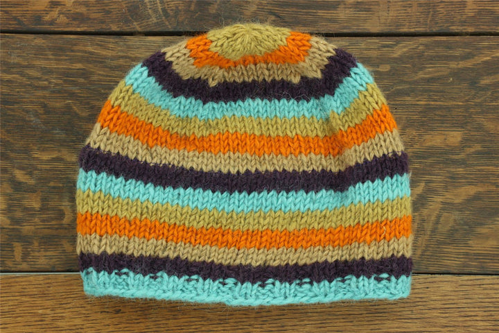 Wool Knit Beanie Hat - Stripe Retro A
