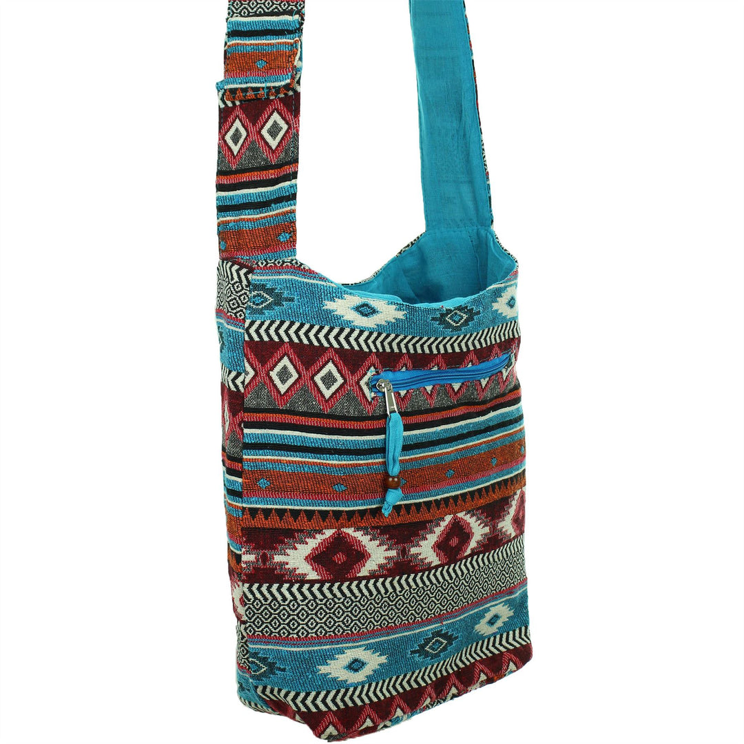 Cotton Canvas Sling Shoulder Bag - Blue Red