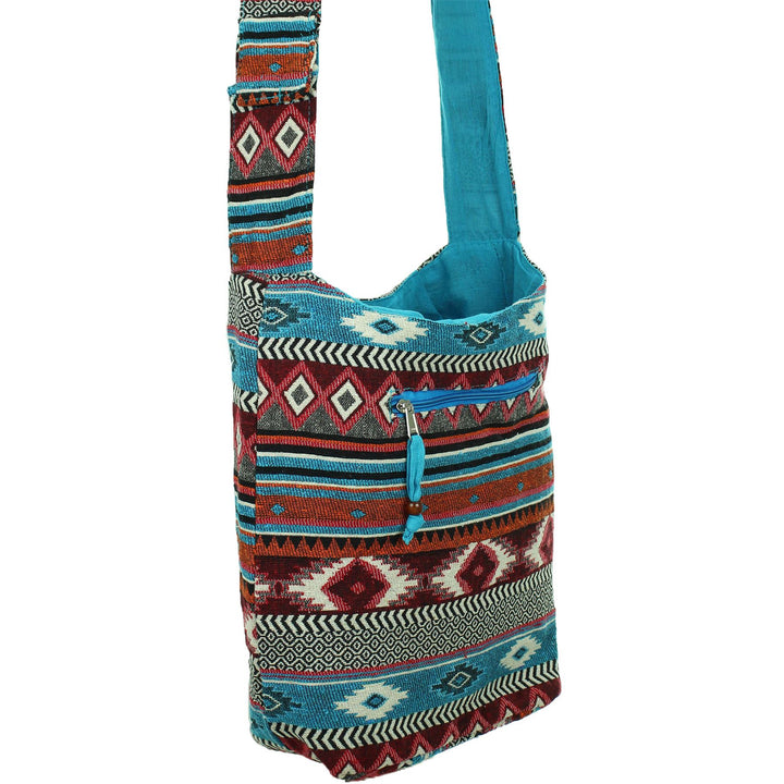 Cotton Canvas Sling Shoulder Bag - Blue Red