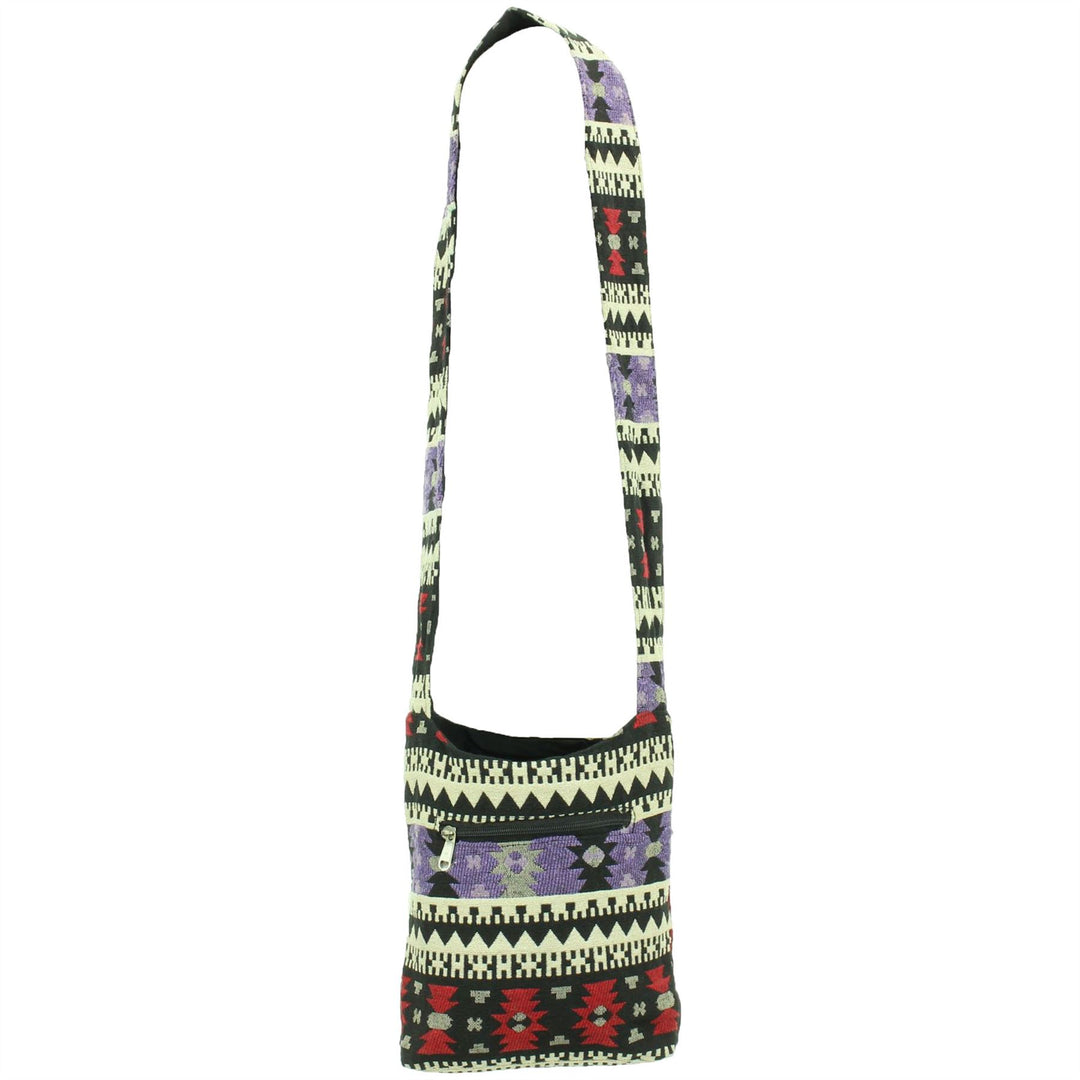 Cotton Canvas Sling Shoulder Bag - Aztec Purple Red