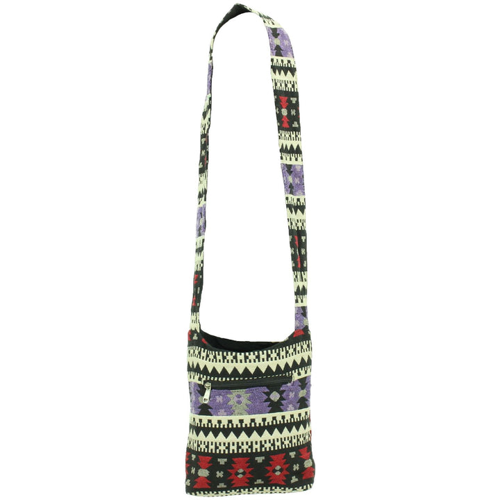 Cotton Canvas Sling Shoulder Bag - Aztec Purple Red