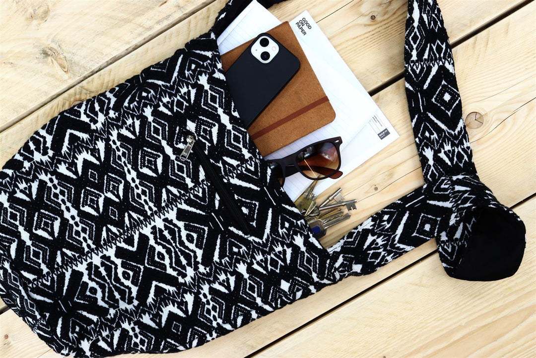 Cotton Canvas Sling Shoulder Bag - Black X