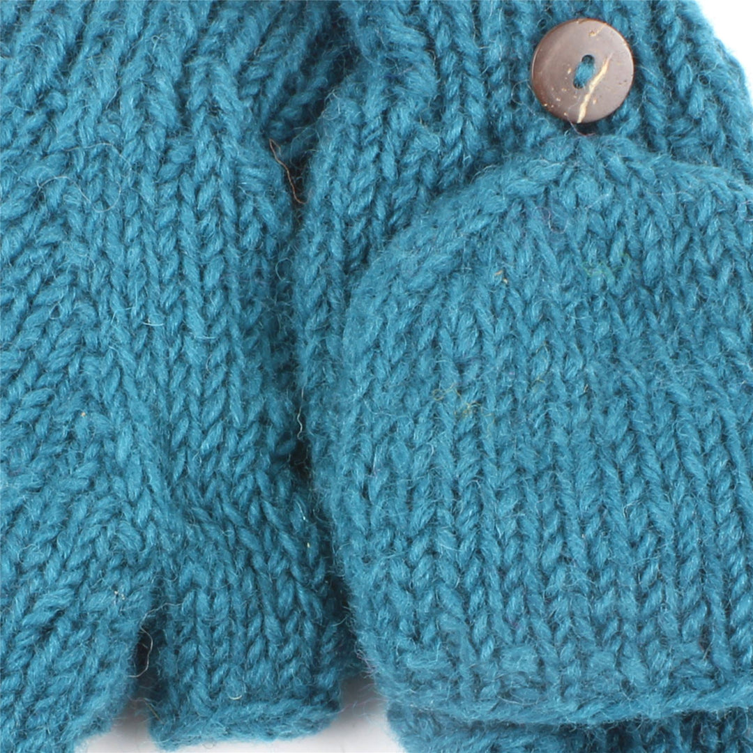 Chunky Wool Knit Fingerless Shooter Gloves - Plain - Teal