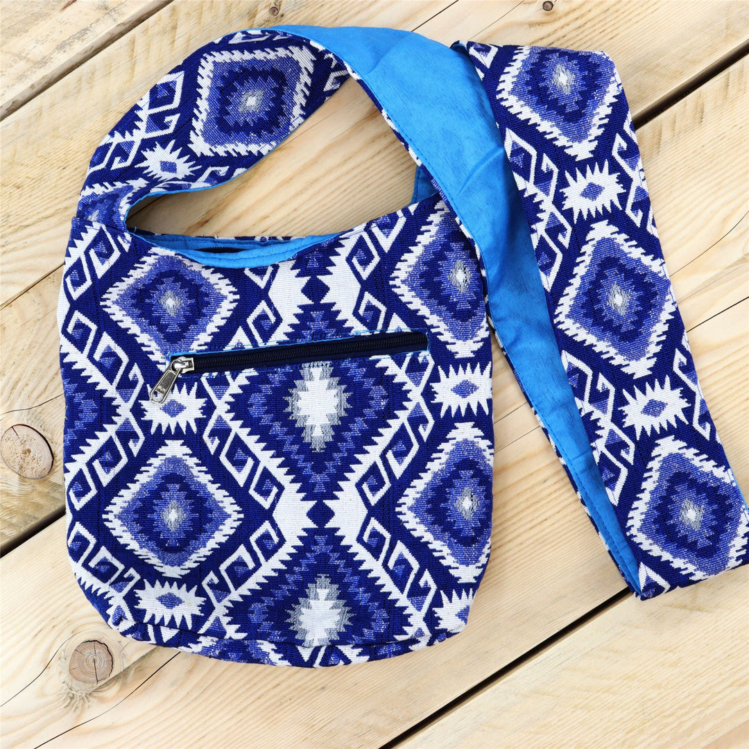Cotton Canvas Sling Shoulder Bag - Blue Diamond