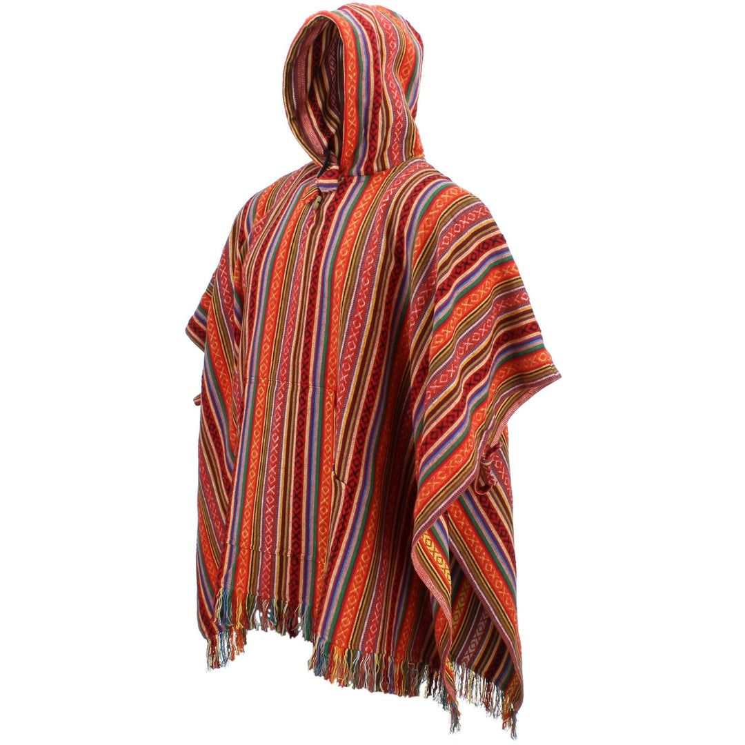 Brushed Cotton Hooded Poncho - Blood Orange