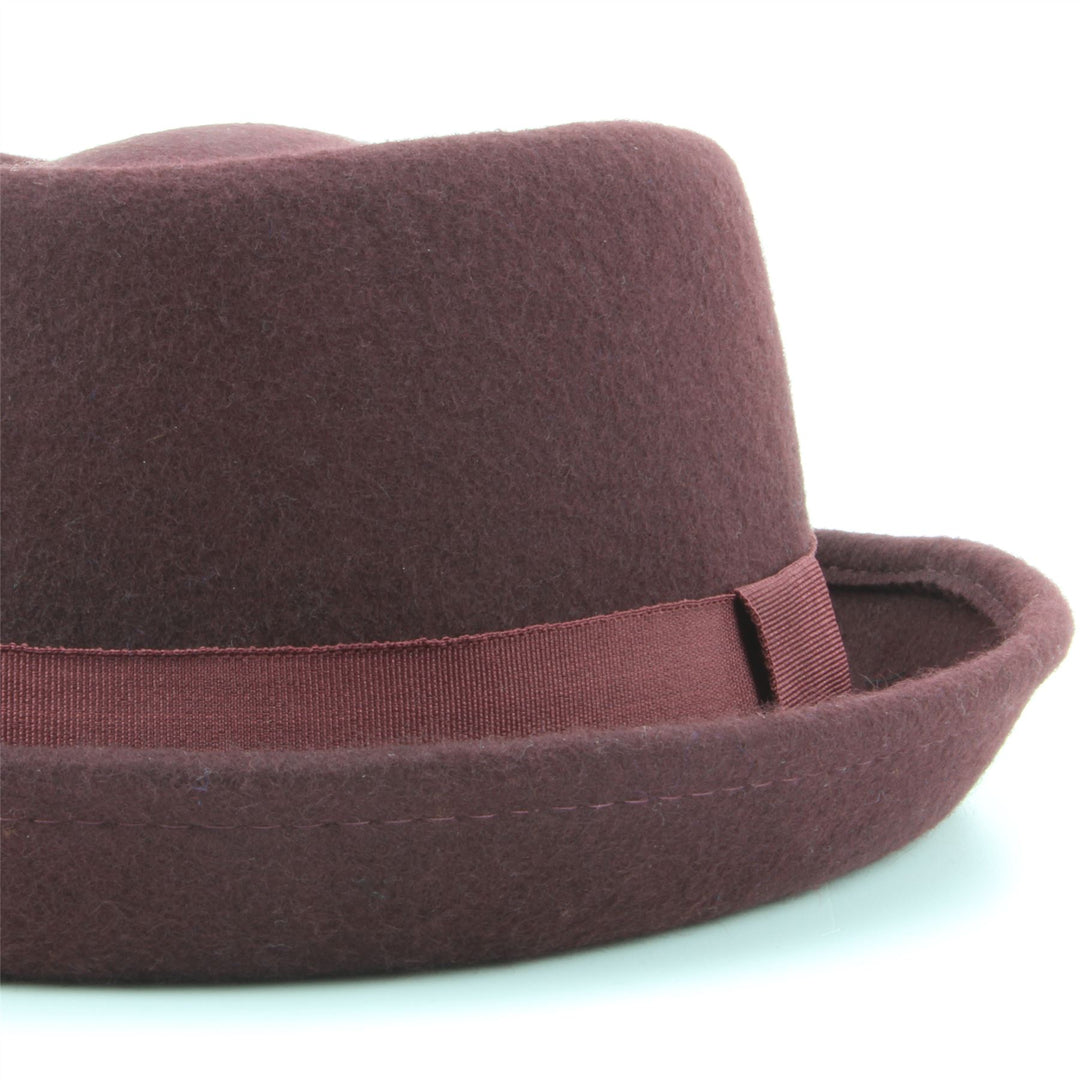 100% Wool felt Pork pie hat with band - Maroon