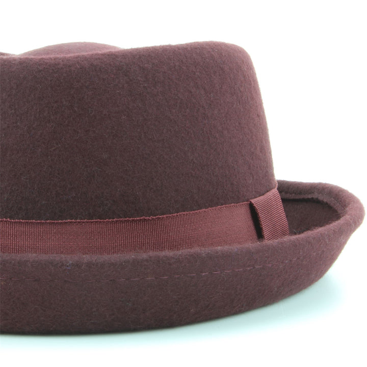 100% Wool felt Pork pie hat with band - Maroon