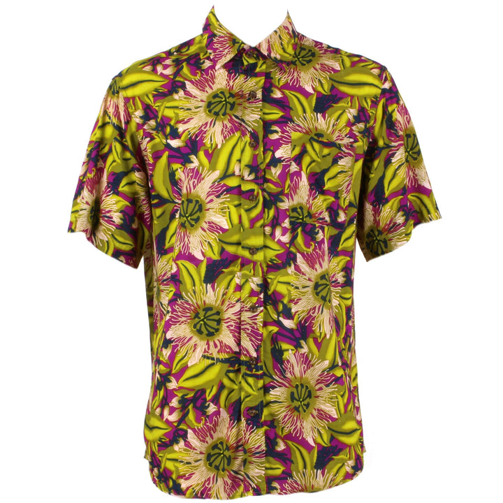 Regular Fit Short Sleeve Shirt - Green & Purple Psychedelic Floral