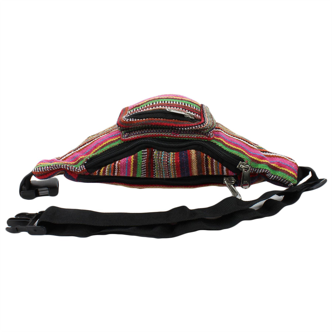 Canvas Bum Bag Money Belt Fanny Pack Pink & Multi Mix