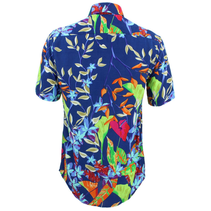 Tailored Fit Short Sleeve Shirt - Deep Blue Abstract Floral