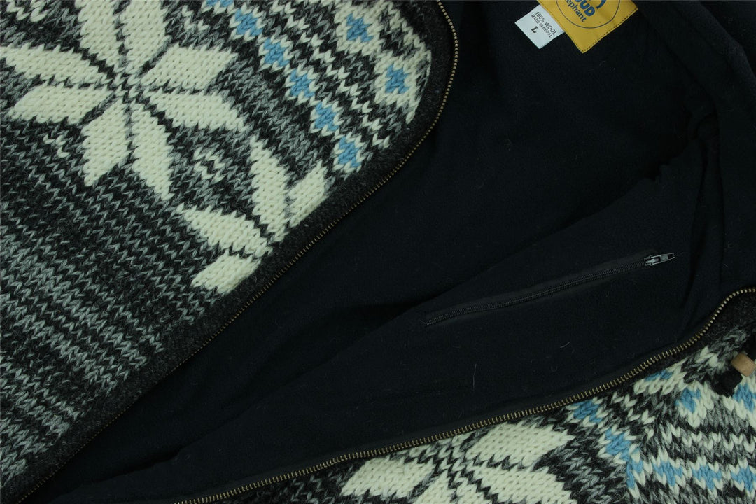 Hand Knitted Wool Hooded Jacket Cardigan - Fairisle Grey