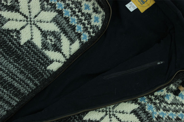 Hand Knitted Wool Hooded Jacket Cardigan - Fairisle Grey